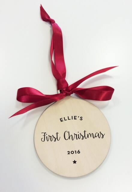 Personalised Baby's First Christmas Wooden Bauble Decoration 2022 Custom