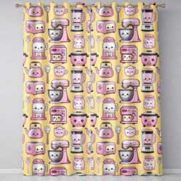 Kawaii Kitchen Appliances Mixer Toaster Blender Yellow Background Seamless Pattern Readymade Eyelet Ring Top Thermal 100% Blackout Curtains - thumbnail 2