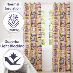 Kawaii Kitchen Appliances Mixer Toaster Blender Yellow Background Seamless Pattern Readymade Eyelet Ring Top Thermal 100% Blackout Curtains - thumbnail 3