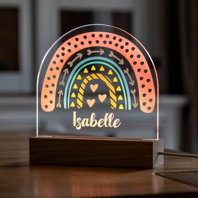 Personalised Night Light Baby Boys Girls - Rainbow Kids Nightlight Lamp Led Uv579 - image 1