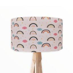 New Hq Kids Girls Room Smiling Clouds Star Rainbow Pattern Lamp Shade Pendant Light On Pink Fabric - thumbnail 2