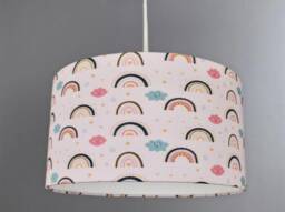 New Hq Kids Girls Room Smiling Clouds Star Rainbow Pattern Lamp Shade Pendant Light On Pink Fabric - thumbnail 1