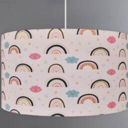 New Hq Kids Girls Room Smiling Clouds Star Rainbow Pattern Lamp Shade Pendant Light On Pink Fabric - thumbnail 3