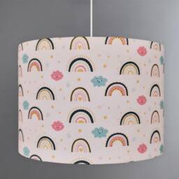 New Hq Kids Girls Room Smiling Clouds Star Rainbow Pattern Lamp Shade Pendant Light On Pink Fabric - thumbnail 4