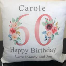 60Th Birthday Gift For Women, Personalised Cushion/Pillow Nanny With Kids Names, Floral Design, Grandma, Gran, 1961 - thumbnail 4