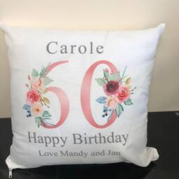 60Th Birthday Gift For Women, Personalised Cushion/Pillow Nanny With Kids Names, Floral Design, Grandma, Gran, 1961 - thumbnail 3