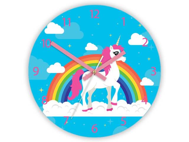 Children Wall Clock - Unicorn With Rainbow, Numbers, Gift, Funny Clock, Kids Girls - image 1