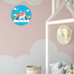Children Wall Clock - Unicorn With Rainbow, Numbers, Gift, Funny Clock, Kids Girls - thumbnail 3