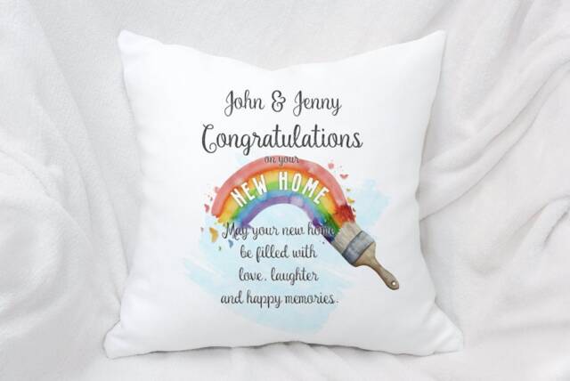 New Home Rainbow Personalised Cushion, Ideal Gift - image 1