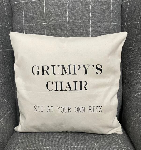 Grumpy's Chair Grey Cushion With Inner, Funny Cream Cushion - image 1