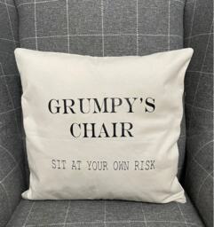 Grumpy's Chair Grey Cushion With Inner, Funny Cream Cushion