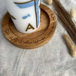 Personalized Candle Plate With Custom Text - Holder Coaster Engraved Wooden For Christening Candles Wedding Communion - thumbnail 3