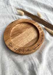 Personalized Candle Plate With Custom Text - Holder Coaster Engraved Wooden For Christening Candles Wedding Communion