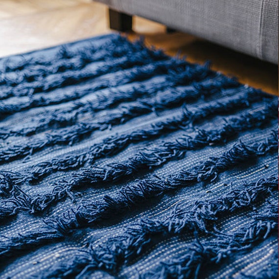 Shaggy Blue Flatwoven Kilim Rug - Large Area Runner Accent Rugs For Living Room & Bedroom 5x8 8x10 9x12 Boho Handwoven Wool Carpet - image 1