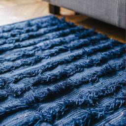 Shaggy Blue Flatwoven Kilim Rug - Large Area Runner Accent Rugs For Living Room & Bedroom 5x8 8x10 9x12 Boho Handwoven Wool Carpet - thumbnail 1