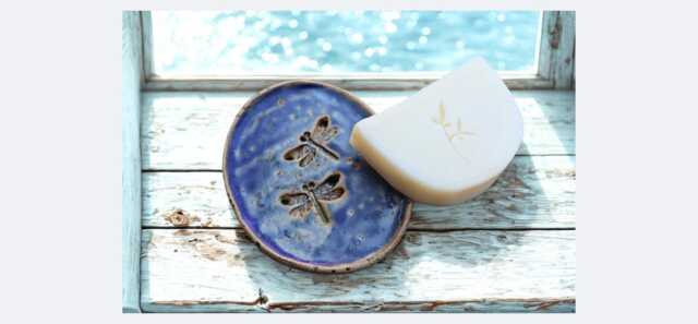 Handmade Dragonflies Stoneware Soap Dish With Drain - Pottery, Durable Bathroom Accessory, Insect Motif, Artisan Ceramic - image 1