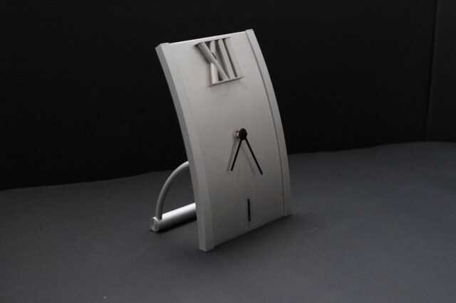 Designo Contemporary Aluminum Desk Clock Curved Design, Roman Numeral Decor - image 1