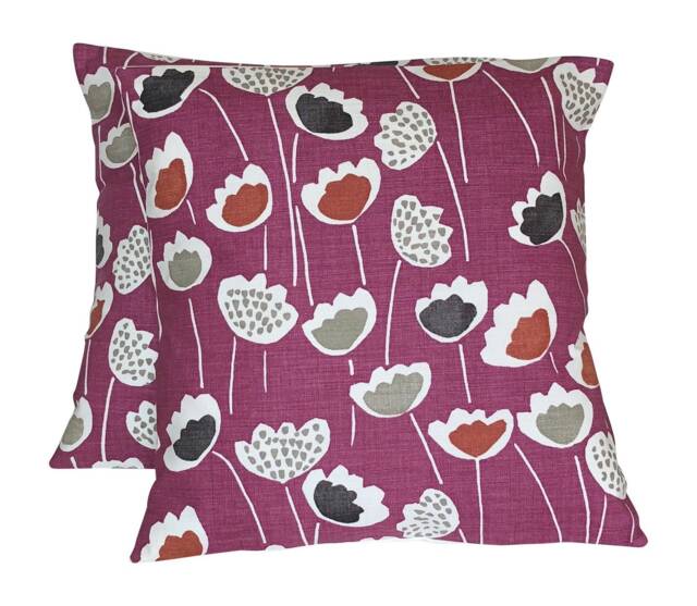 "Clara Floral Cushion Covers Purple, Red, Grey - Set Of 2 - 16""-22" - image 1