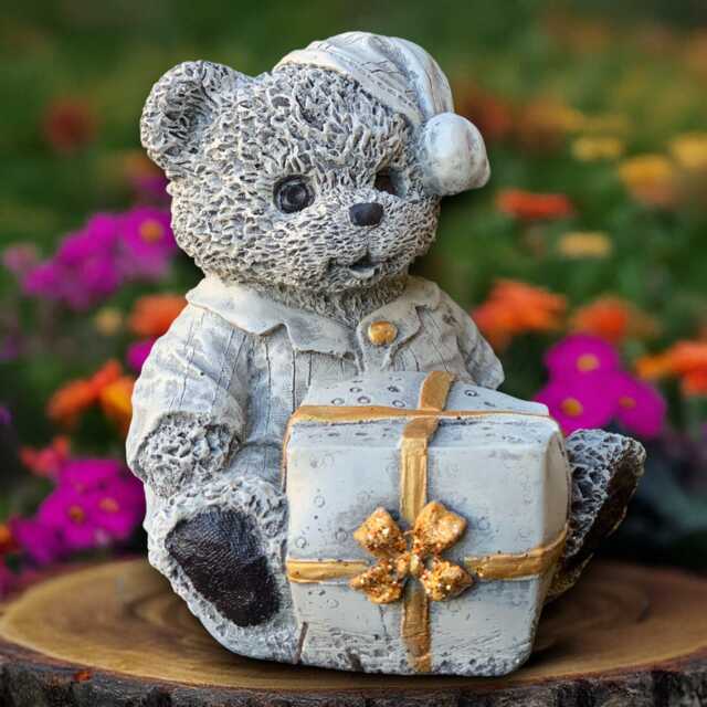 Christmas Teddy Bear Statue Concrete Figurine Cement With Gift Sculpture Winter Decoration Handmade Yard Art - image 1