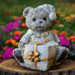 Christmas Teddy Bear Statue Concrete Figurine Cement With Gift Sculpture Winter Decoration Handmade Yard Art - thumbnail 2