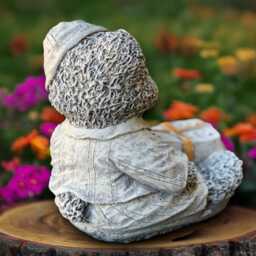 Christmas Teddy Bear Statue Concrete Figurine Cement With Gift Sculpture Winter Decoration Handmade Yard Art - thumbnail 4