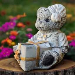 Christmas Teddy Bear Statue Concrete Figurine Cement With Gift Sculpture Winter Decoration Handmade Yard Art - thumbnail 3