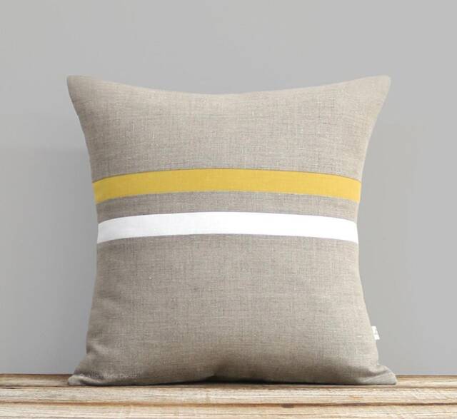 Signature Striped Pillow - 16x16 Mustard Yellow & Cream Stripes By Jillianrenedecor - image 1