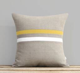 Signature Striped Pillow - 16x16 Mustard Yellow & Cream Stripes By Jillianrenedecor - thumbnail 1