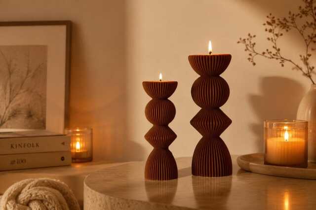 Oversized Ribbed Pillar Candles in Two Sizes - Statement Decor Cozy Ambiance For Any Space Wedding Gift-Gift Her Him - image 1