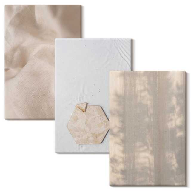 Canvas Wall Art Set Of 3 - Subtle Textures in A Natural Boho Style, Beige Art, Decor - image 1