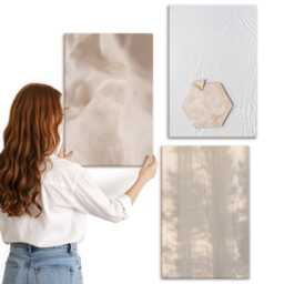 Canvas Wall Art Set Of 3 - Subtle Textures in A Natural Boho Style, Beige Art, Decor - thumbnail 2