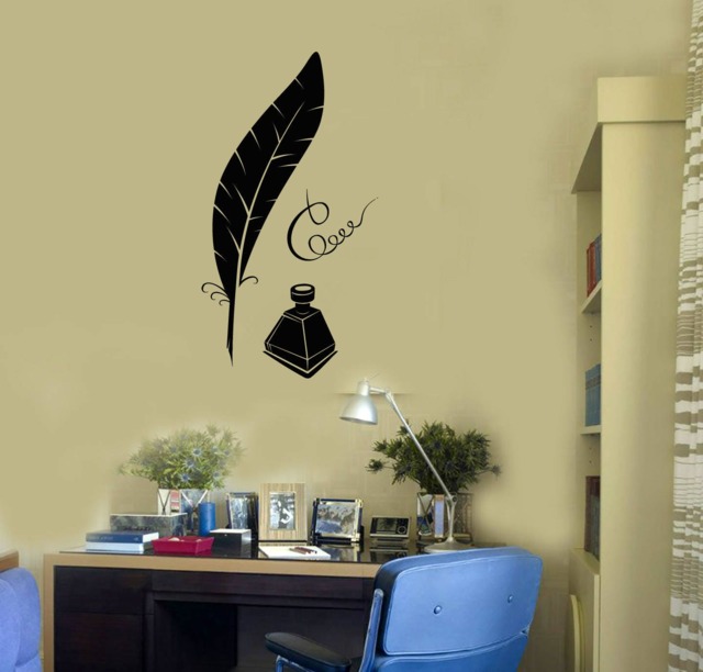 Feather Ink Vinyl Wall Decal Study School Office Writer Stickers Mural - #2575Di - image 1