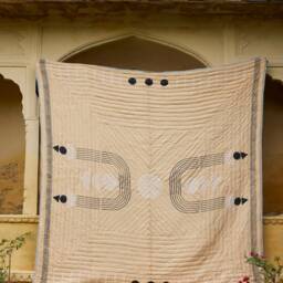 Handmade Kantha Stitch Cotton Quilt Reversible Block Print Bedspread - thumbnail 3