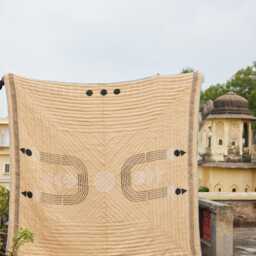 Handmade Kantha Stitch Cotton Quilt Reversible Block Print Bedspread - thumbnail 4