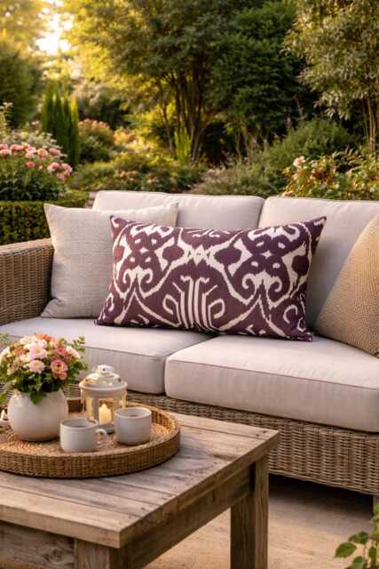 Silk Ikat Pillow Cover, Handwoven Lumbar Cushion, Turkish Decor 12x20 - image 1