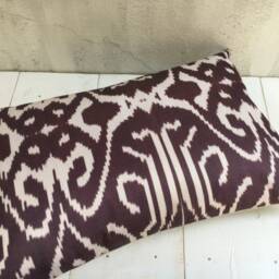 Silk Ikat Pillow Cover, Handwoven Lumbar Cushion, Turkish Decor 12x20 - thumbnail 4