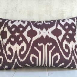 Silk Ikat Pillow Cover, Handwoven Lumbar Cushion, Turkish Decor 12x20 - thumbnail 2