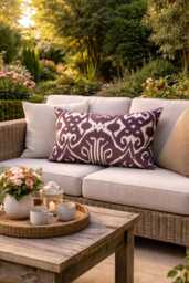 Silk Ikat Pillow Cover, Handwoven Lumbar Cushion, Turkish Decor 12x20 - thumbnail 1