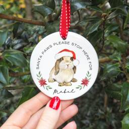 Bunny Christmas Ceramic Ornament, Rabbit Christmas, Mum Gift, Bun Dad Present, Personalised Bauble, Lover Secret Santa - thumbnail 1