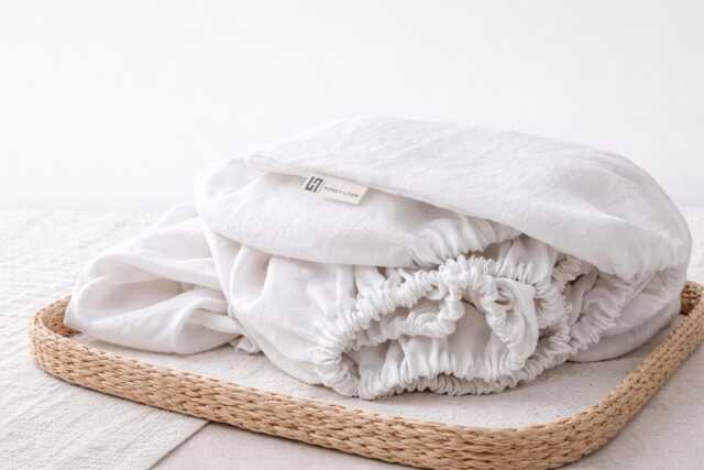 Linen Bed Sheet Fitted - 100% With Elastic - Soft Durable Bedding Neutral Bedroom Decor Japandi Style All Sizes - image 1
