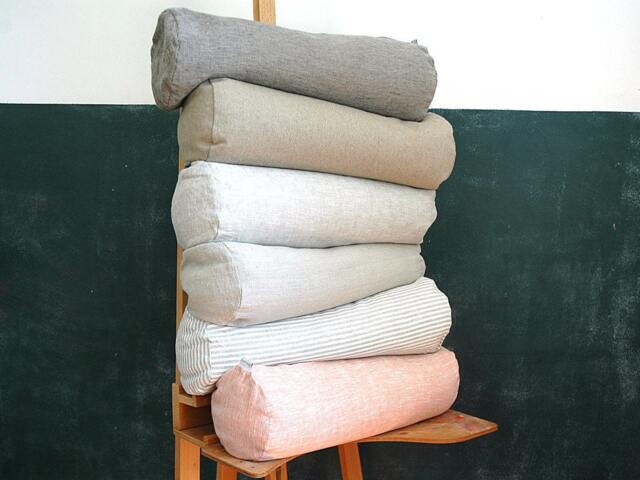 Grey Striped Linen Flax Bolster Pillow Roll Buckwheat Linen Gray Dia6, 5'' X L20''/Dia16cm Xl50cm Neck - image 1