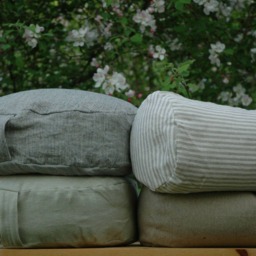 Grey Striped Linen Flax Bolster Pillow Roll Buckwheat Linen Gray Dia6, 5'' X L20''/Dia16cm Xl50cm Neck - thumbnail 4