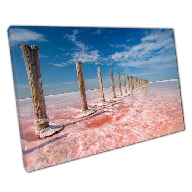 Pink Salt Lake Canvas Print Blue Skies Wall Art For Home Office Decor - image 1
