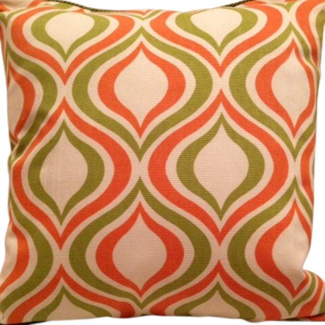 Green Or Olive & Orange With White Leaf Decorative Pillow Cover 16 X Inch Gorgeous Home Decor Fabric Cording On Two Sides - image 1