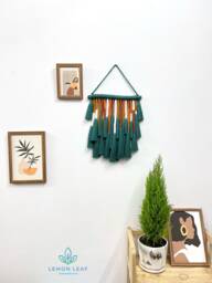 Pine Green Macrame Wall Hanging Boho Rustic Home Decor - thumbnail 1