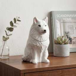 Sweet Hand Carved Wooden Samoyed Dog, Minimalist White Pet Figurine, Rustic Animal Art Sculpture, Thoughtful Dog Lover Gift Memorial - thumbnail 4