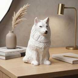 Sweet Hand Carved Wooden Samoyed Dog, Minimalist White Pet Figurine, Rustic Animal Art Sculpture, Thoughtful Dog Lover Gift Memorial - thumbnail 1