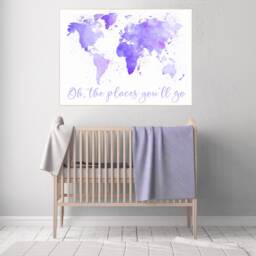 Purple Watercolor World Map Print Nursery Wall Art - thumbnail 2