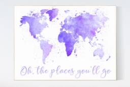 Purple Watercolor World Map Print Nursery Wall Art - thumbnail 1
