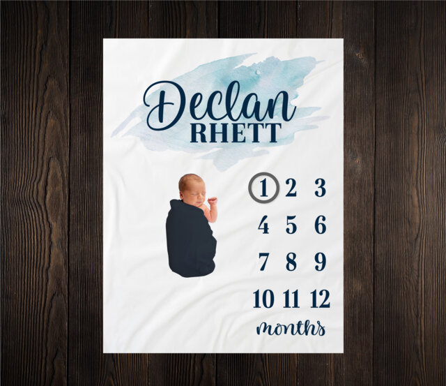 Boy Milestone Blanket, Monthly Growth Tracker, Baby Photography, Photos Prop, Backdrop Blanket Personalized Bm22 - image 1